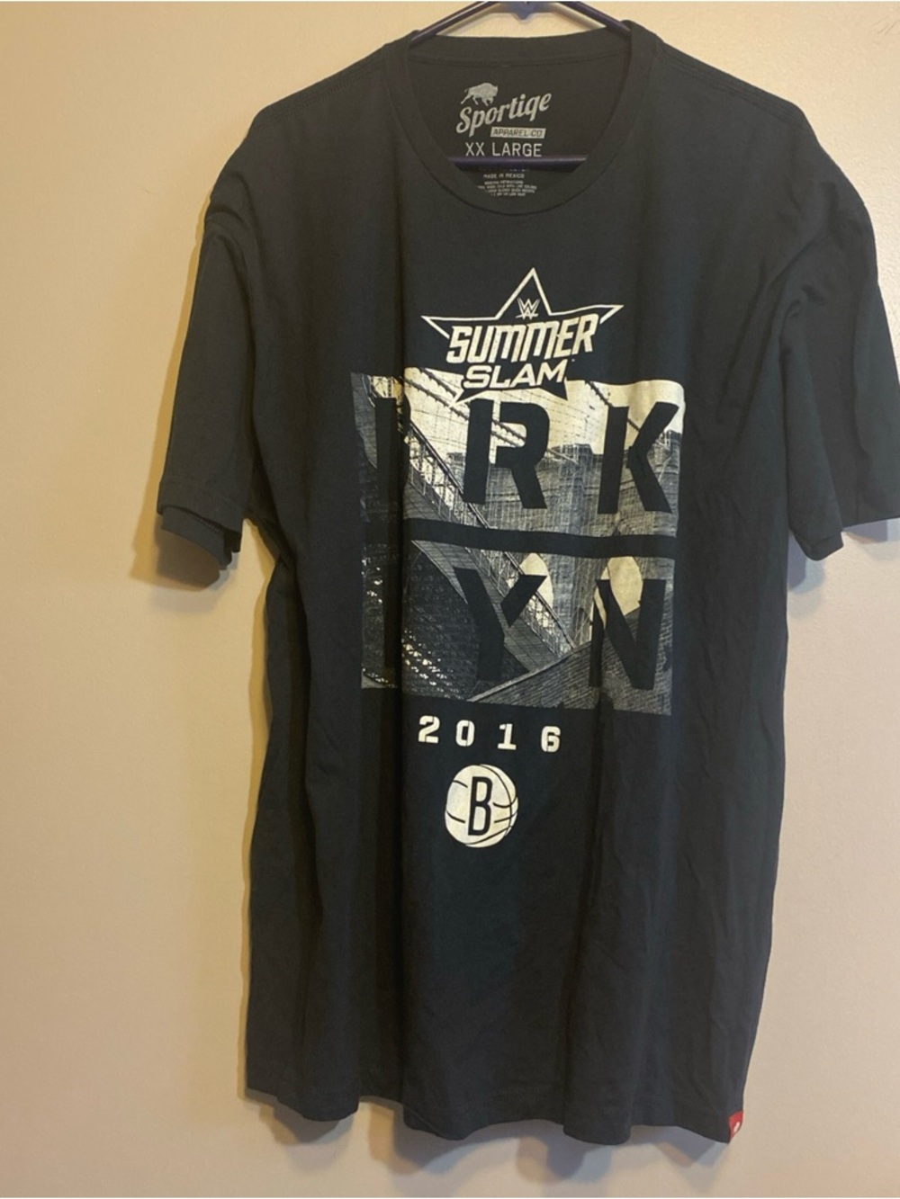 Sportiqe WWE Men’s 2XL Black Graphic Print Crew Neck Brklyn 2016 Summer Slam Tee